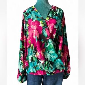 INC International Concepts Multicolor Floral V-Neck Blouse